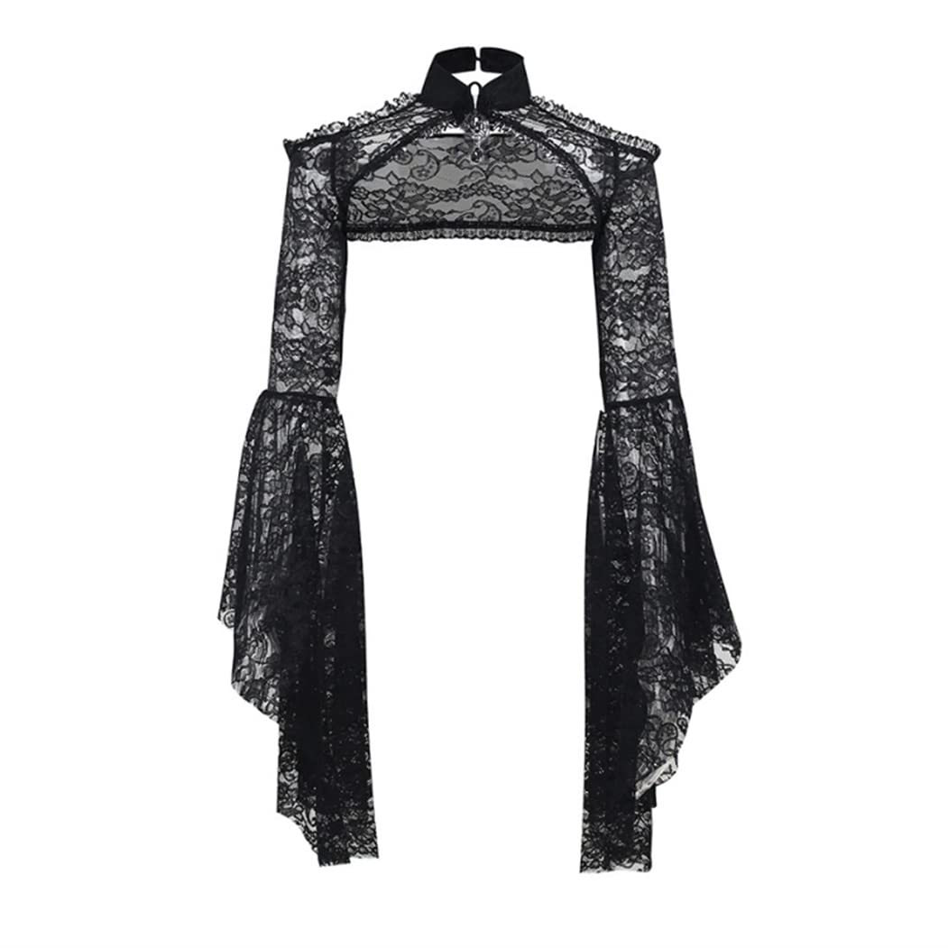 Sheer Mesh Lace Shrug Bolero Trad Goth Crop Top Floral Gothic Bell Sleeve Bohemian Renaissance See Thru Rave Shawl Top
