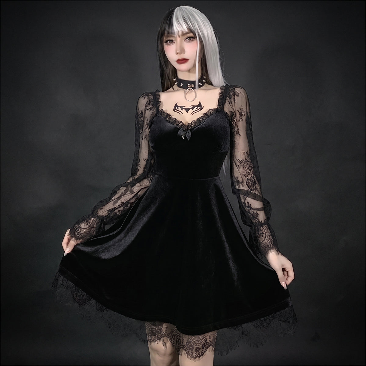 Dark Gothic Lace Panel Dress
