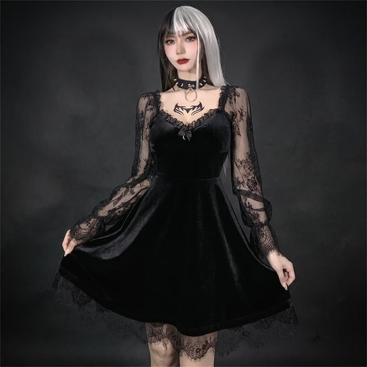 Dark Gothic Lace Panel Dress