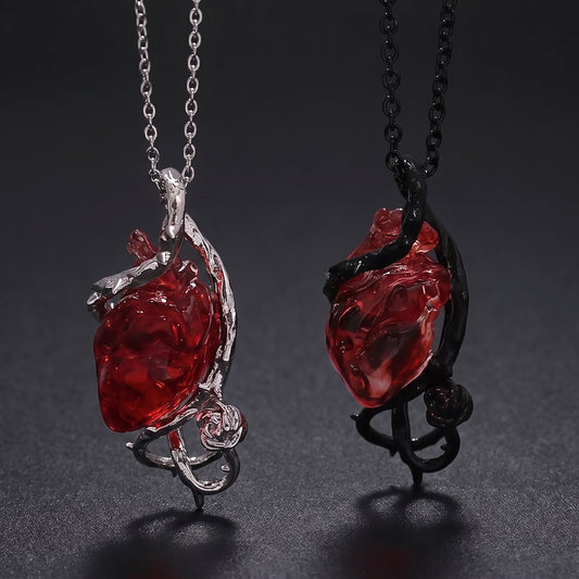 Dark Red Thorned Flower Pendant Necklace