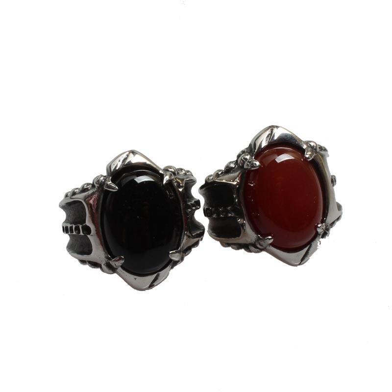 Vintage Punk Goth Men's Ring with Gemstone Titanium Steel