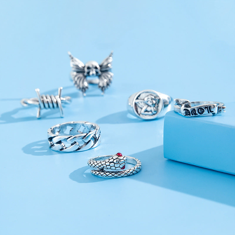 Silver Tone Dark Aesthetic Ring Set