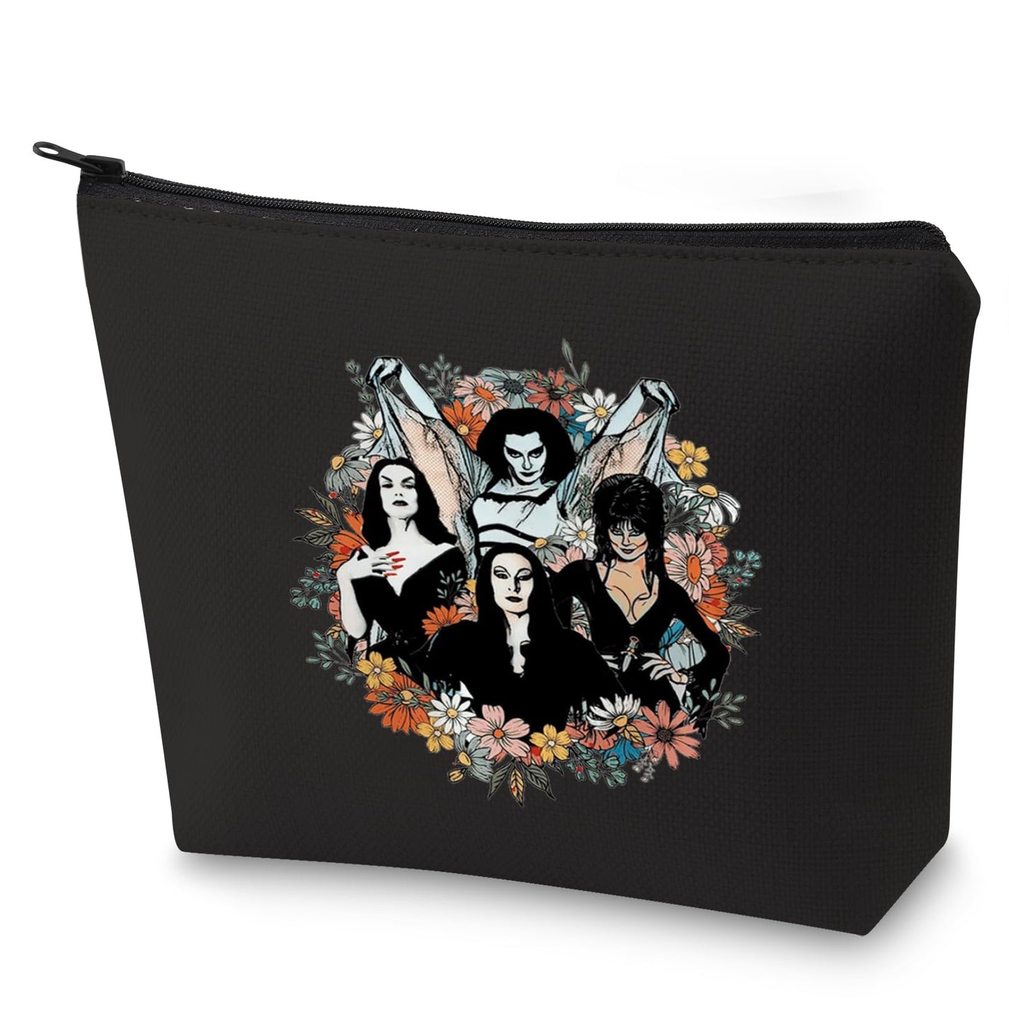 WZMPA Goth Queens With Flowers Cosmetic Bag Lily & Morticia & Vampira Fans Gifts Ghoul Gang Makeup Zipper Pouch Bag(Goth Queens With Flowers)