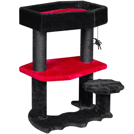 Red and Black Coffin Cat Tree with Scratching Posts