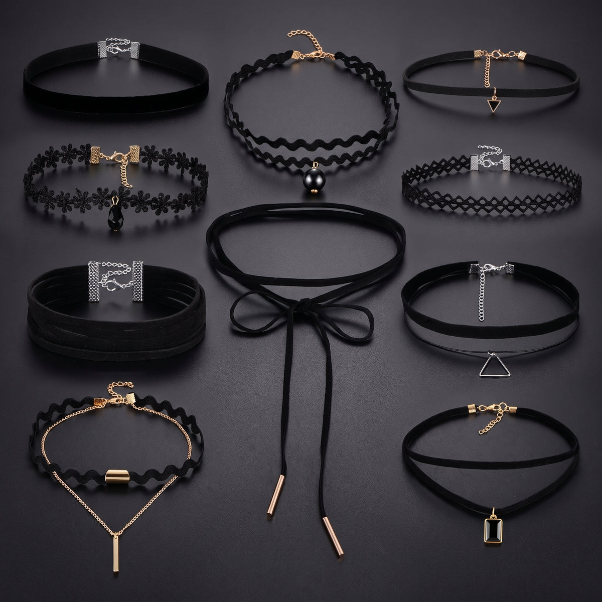 Gothic Minimalist Choker Necklace Set with Lace