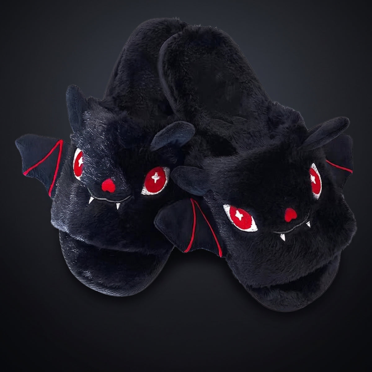 Gothic Rebel Black Fuzzy Comfy Bat Slippers