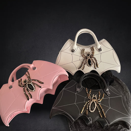 Gothic Vintage Tote with Bat and Spider Web Design