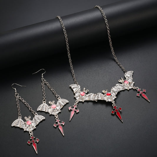 Vampire Bat Necklace & Earring Set