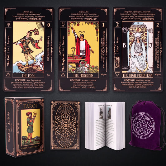 KLEDERY Tarot Cards for Beginners Classic Tarot Cards with Meanings on Them Durable Tarot Cards with Guide Book for Beginners (Black)