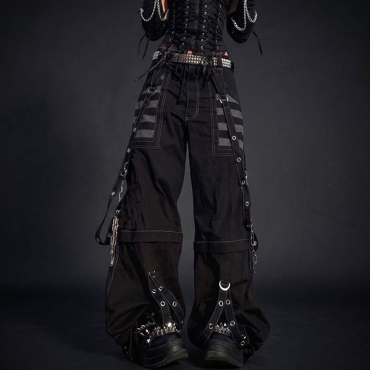 Chain Strap Wide Leg Denim Jeans
