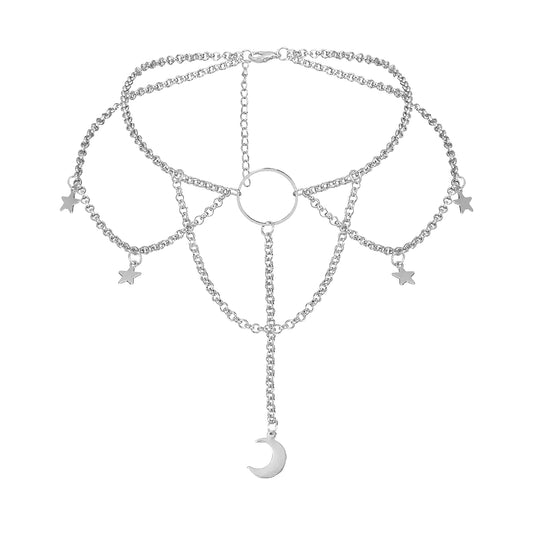 Celestial Chain Choker with Moon Pendant