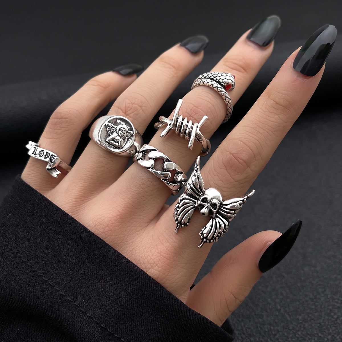 Retro Heavy Metal Dark Goth Style Street Ring
