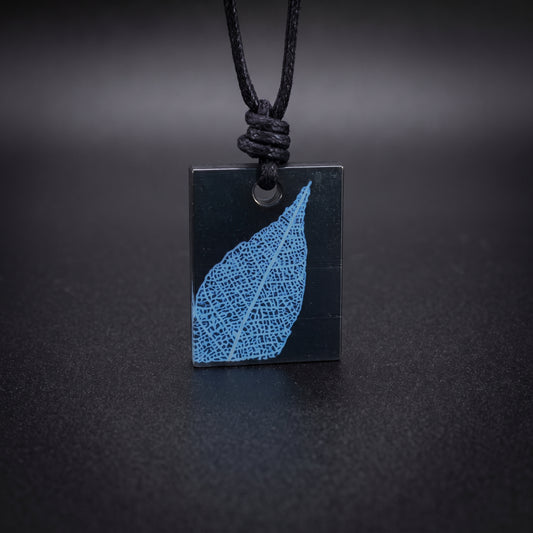 Skeleton Leaf Rectangle Necklace, Nature inspired pendant black and white