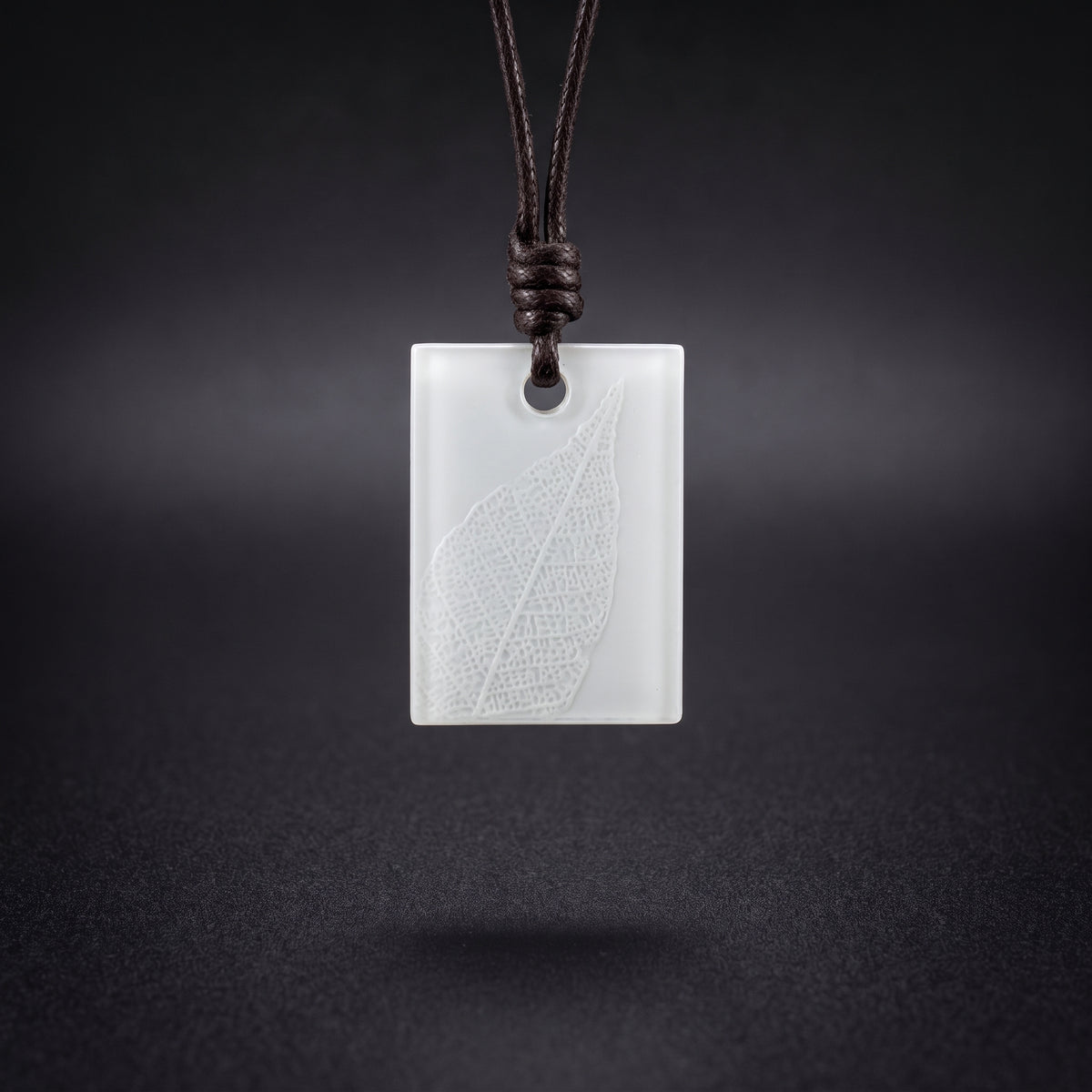 Skeleton Leaf Rectangle Necklace, Nature inspired pendant blue and white