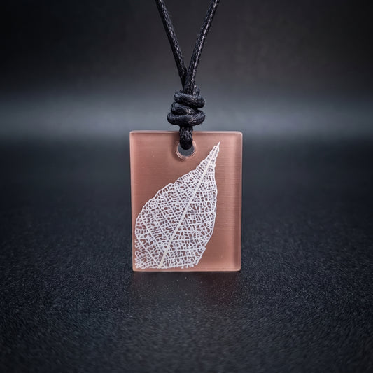 Skeleton Leaf Rectangle Necklace, Nature inspired pendant brown and cream