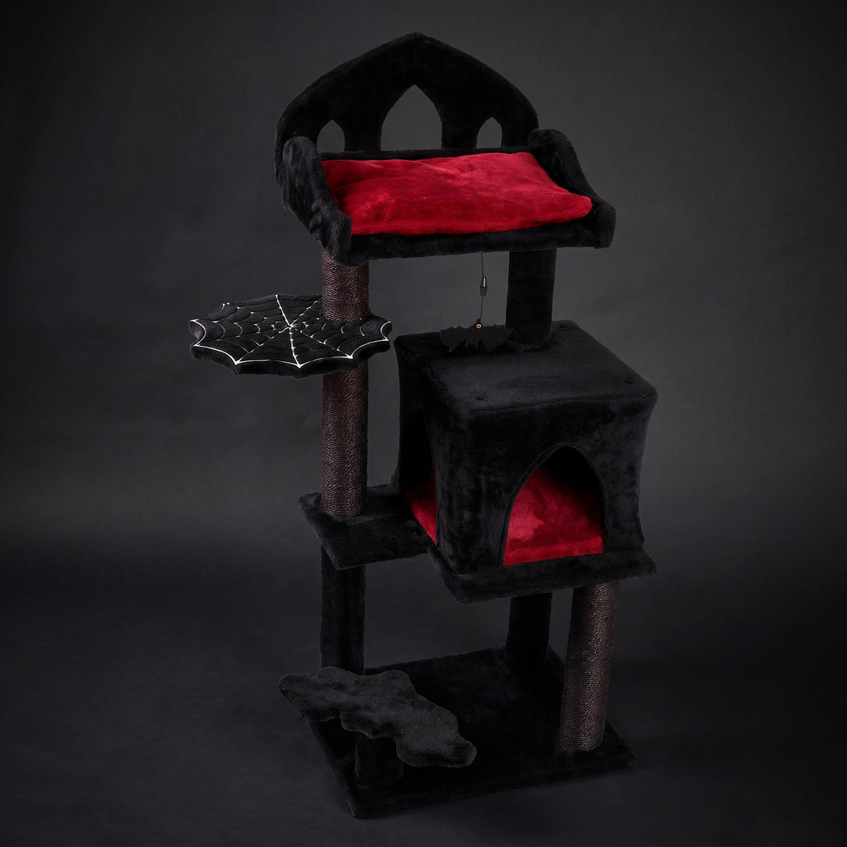 THROONI Gothic Cat Tree - 40inch Goth Cat Tree with Throne Goth Bed Spacious Condo Spooky Hanging Bat and Durable Sisal Scratching Post - Elegant Black Cat Tree for Majestic Feline Rest